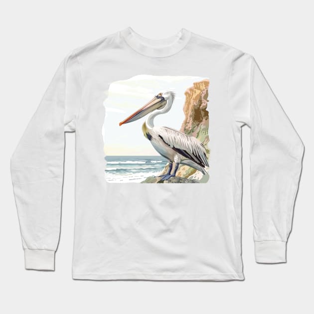 Pelican Art Long Sleeve T-Shirt by zooleisurelife